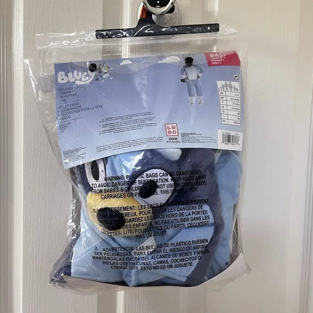 Suit Yourself Costume Co Bluey Costume Jumpsuit Headpiece Tail Toddler Size 2T